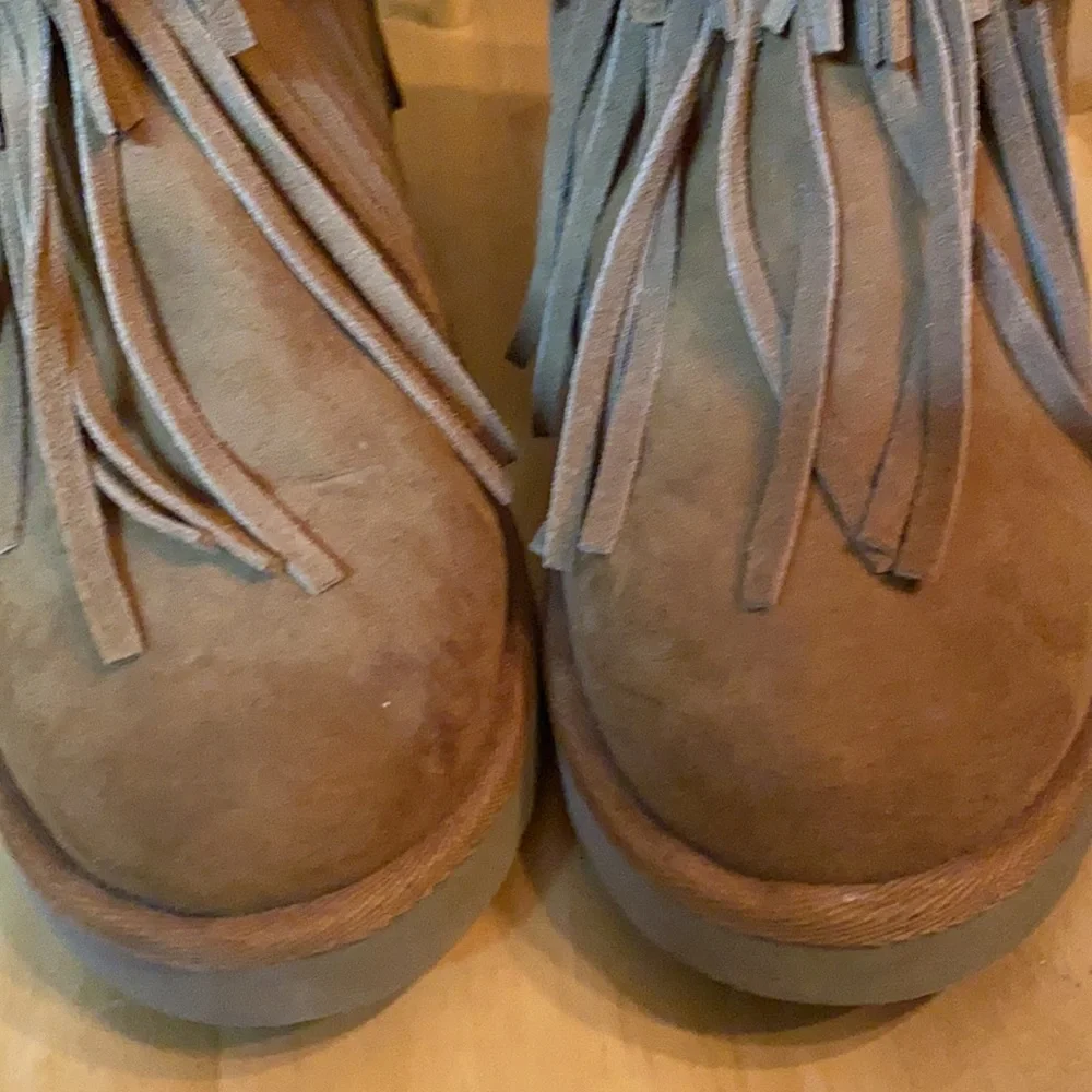 Madden Girl Tan Fringe Winter Boots with Cream Sherpa Cuff